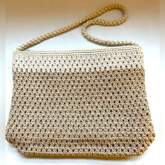 The SAK Crochet Shoulder Top Zip Bag Purse in Cream/Tan Ombre Knit. Like New! - Picture 1 of 7